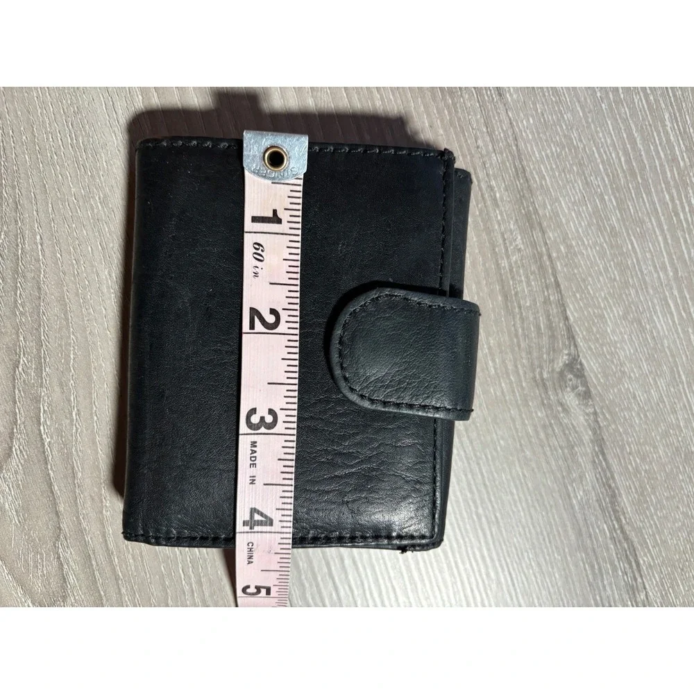 Genuine Black Leather Trifold Wallet Snap Closure Zip Coin Pocket ID Window